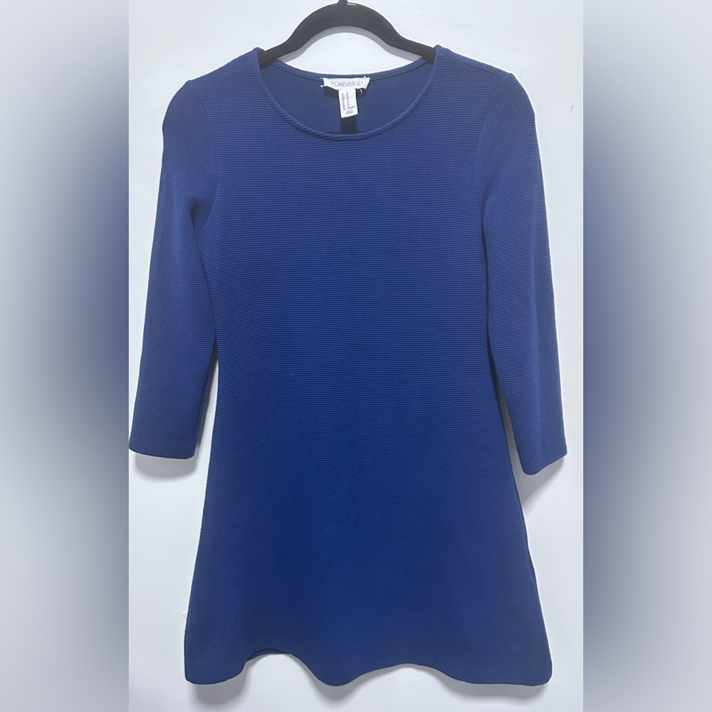 Forever 21 Royal Blue A Line Crew Neck 3/4 Bracelet Sleeve Dress Size M